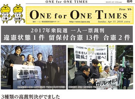 【サポーター有志による新聞 「One for One Times」 20180415号を発行しました　＞＞＞　リンクはこちら